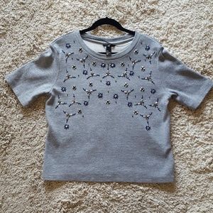 H&M Beaded Short Sleeve Sweatshirt in Gray